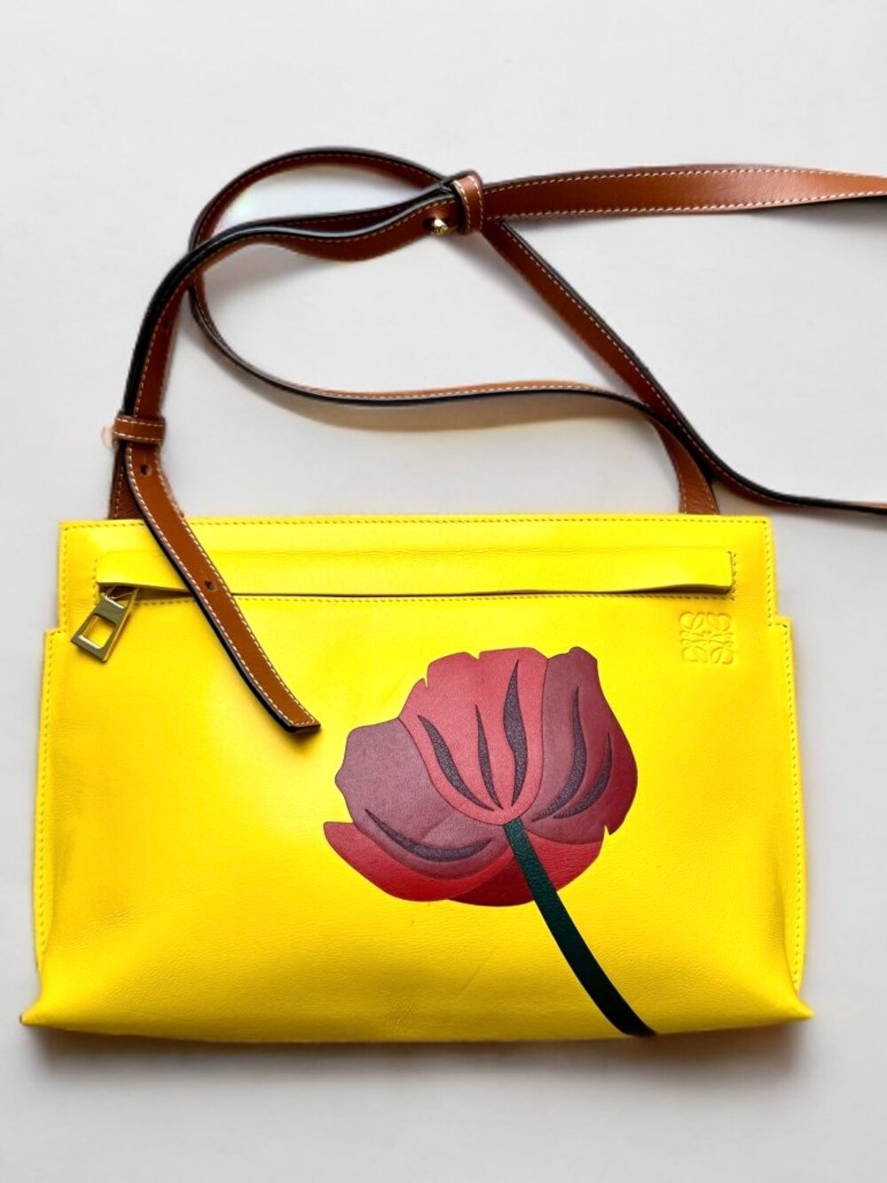 Loewe Yellow Leather Cruzado Floral T Pouch Crossbody Shoulder Bag